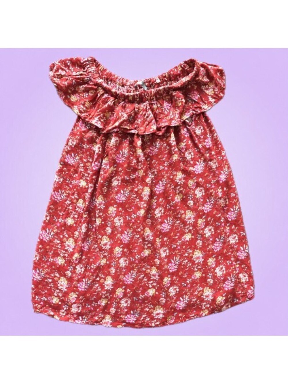 Primark Floral Off The Shoulder Ruffle Top Rust Red Boho Size S M